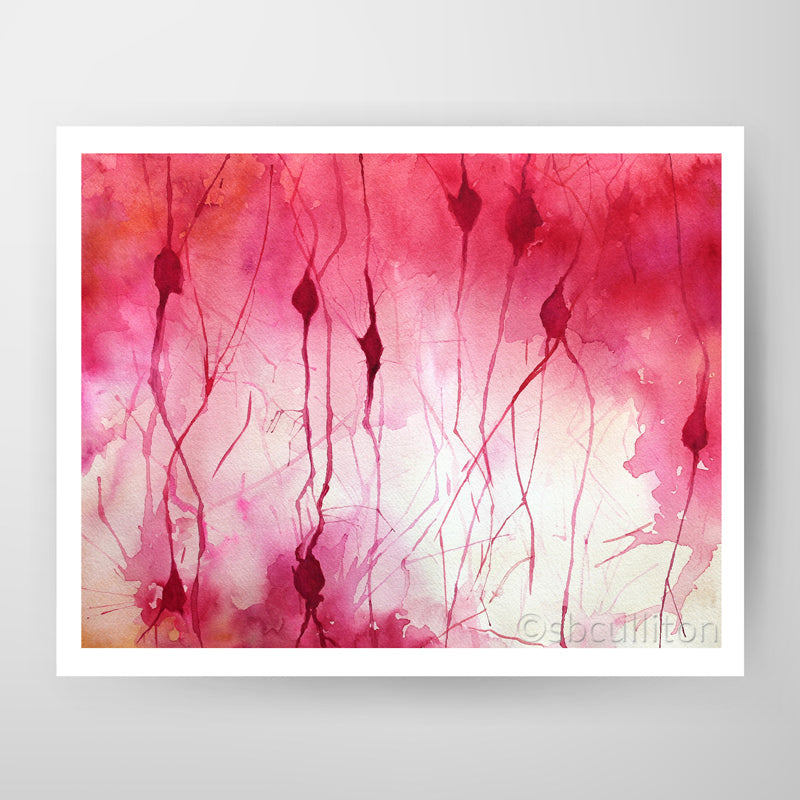 Watercolor art print of pink neurons
