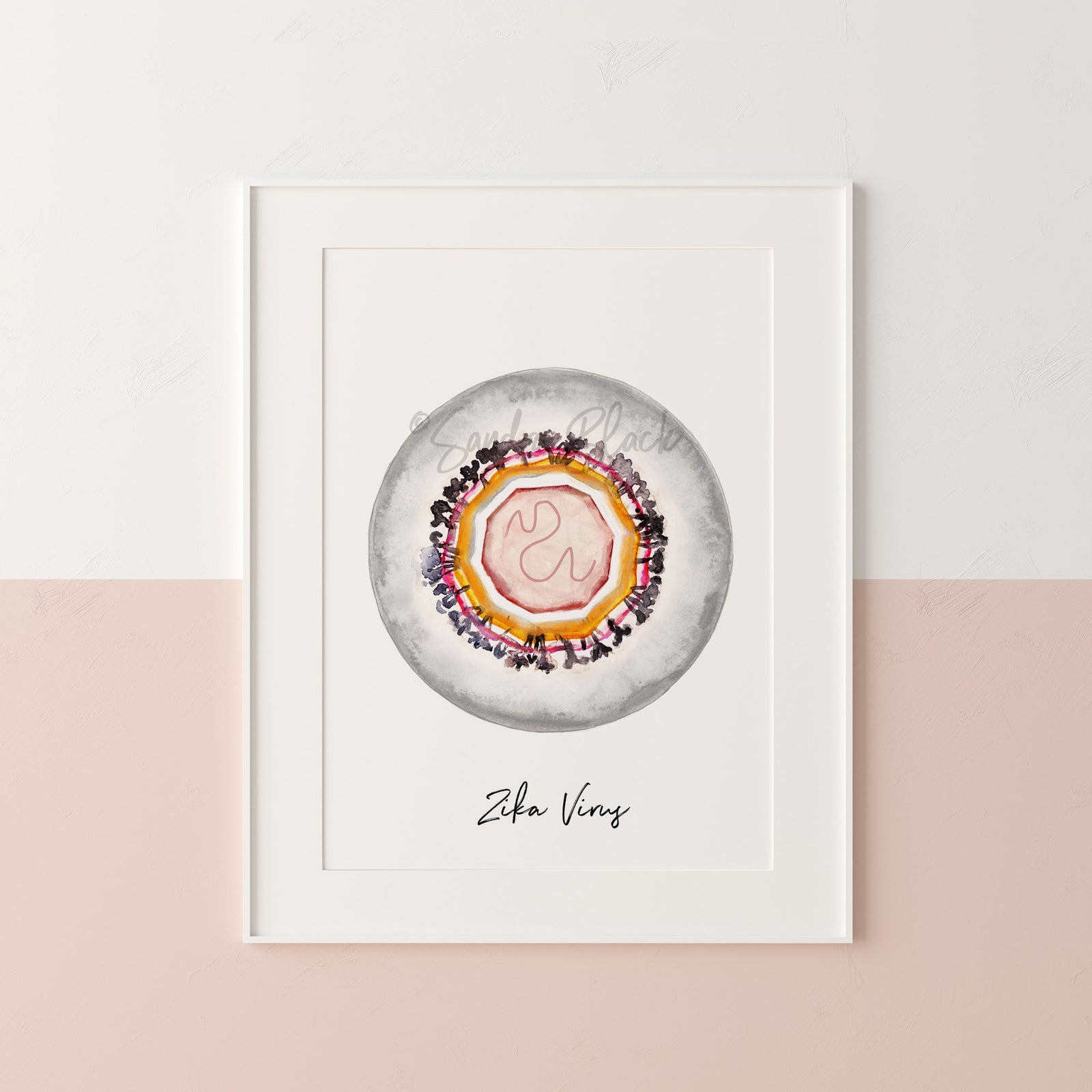 Zika virus watercolor fine art print on paper