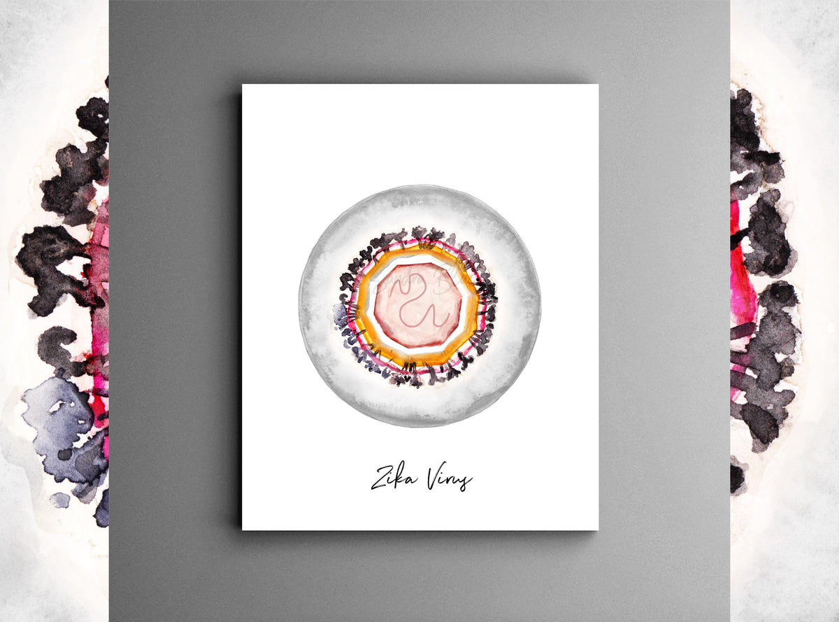 Zika virus watercolor fine art print on paper