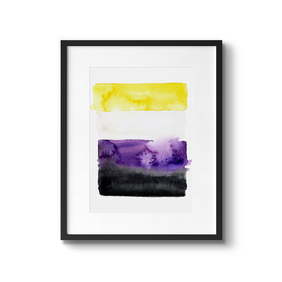 Nonbinary art print framed in black frame against white background.